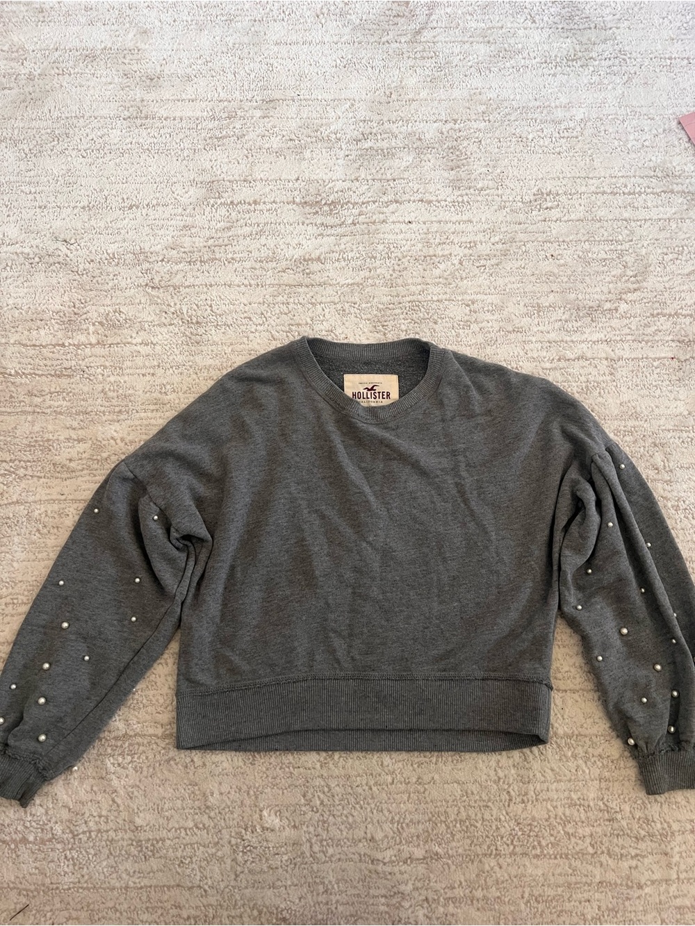 Hollister Charcoal Gray Crewneck Sweatshirt with Pearl Accents